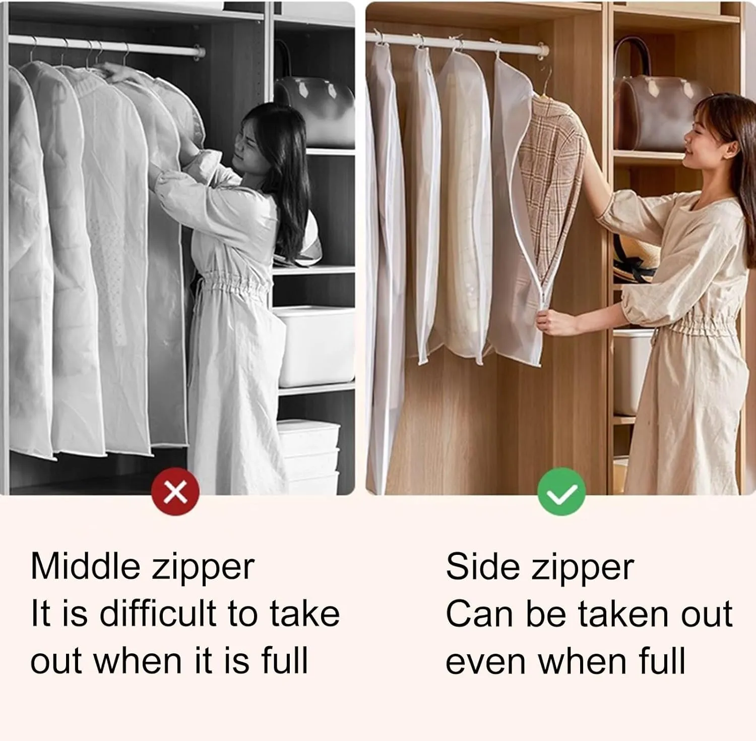 10Pcs PEVA Garment Bags for Hanging Clothes, Translucent Garment Covers with Zipper, for Dresses Skirt Coat Suit Shirt Jacket(60x80cm/24x31in)