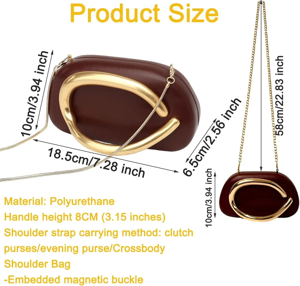 2025 Clutch Purses for Women, Small Leather Handbags with Detachable Chain Strap, Trendy Evening Bags for Weddings & Parties