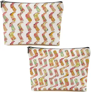 2pcs Western Makeup Bag Cowgirl Boots Cosmetic Bags for Women, Cowgirls Gifts for Women Girls Sisters Lady Boss Friends Birthday Gift, Toiletry Zipper Pouch Western Stuff Cowboy Boots Gifts