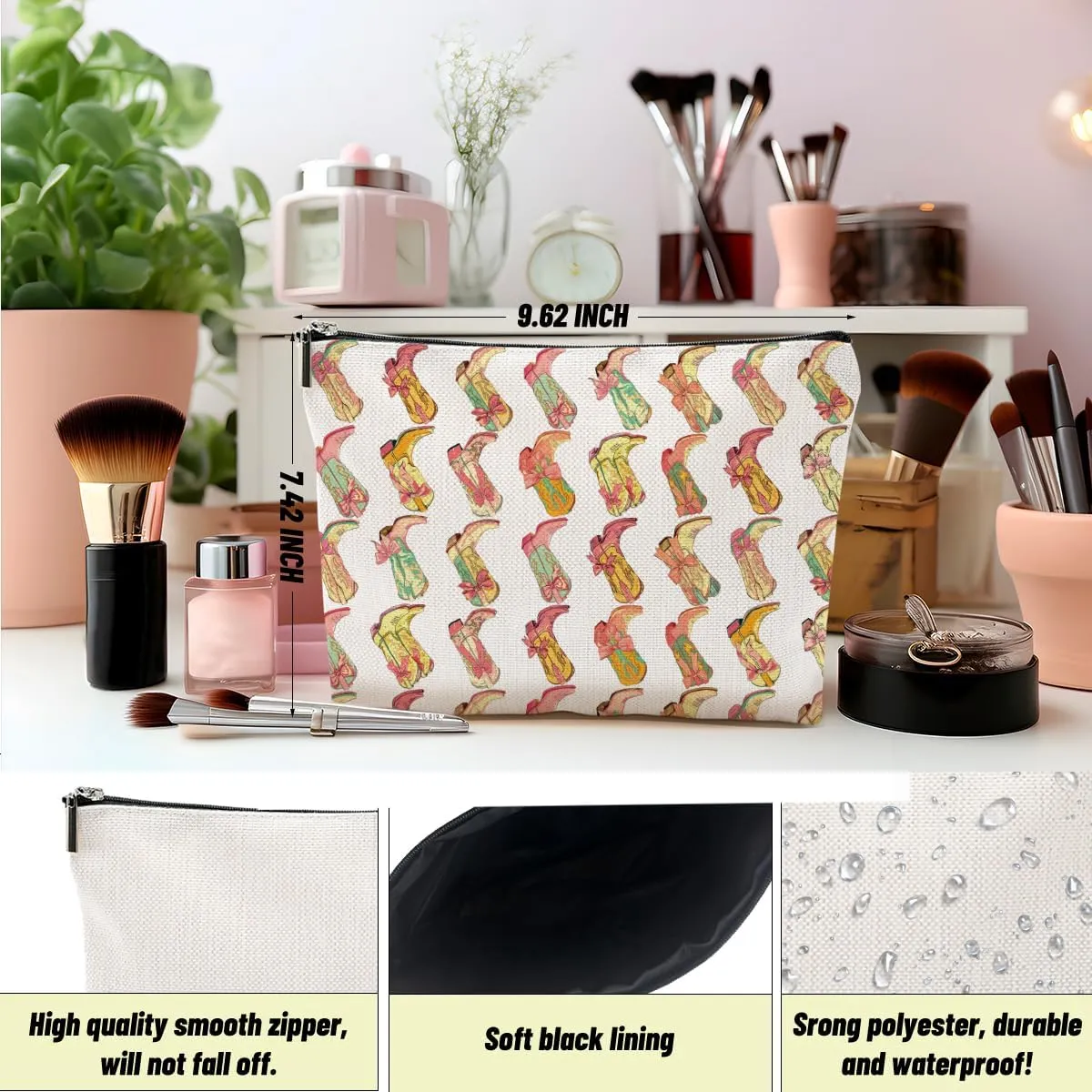 2pcs Western Makeup Bag Cowgirl Boots Cosmetic Bags for Women, Cowgirls Gifts for Women Girls Sisters Lady Boss Friends Birthday Gift, Toiletry Zipper Pouch Western Stuff Cowboy Boots Gifts
