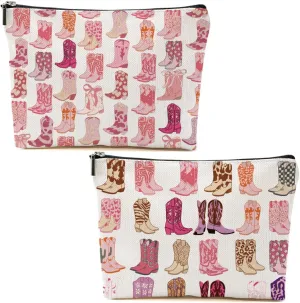 2pcs Western Makeup Bag Cowgirl Boots Cosmetic Bags for Women, Cowgirls Gifts for Women Sisters Friends Birthday Gift, Toiletry Zipper Pouch Western Stuff Cowboy Boots Gifts