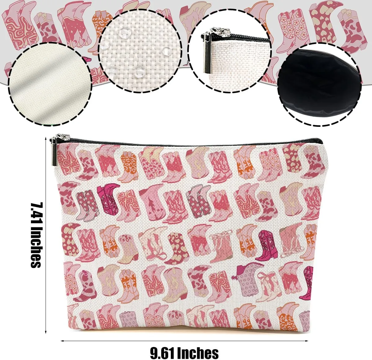 2pcs Western Makeup Bag Western Gifts for Women Cosmetic Bag Cowgirl Gifts for Women, Girls Sister, Pink Boots Cowboy Boots Gift Christmas Birthday Gift, Cowgirl Stuff