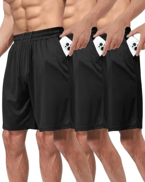3 Pack Gym Basketball Mens Shorts - Quick Dry Black Workout Athletic Shorts with Pockets for Casual Running (S-6XL)