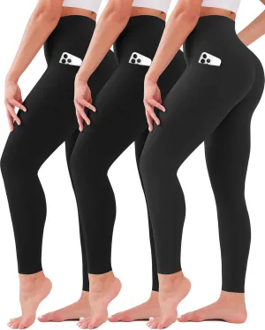3 Pack Leggings for Women High Waisted No See-Through Tummy Control Soft Yoga Pants Womens Workout Athletic Running Leggings