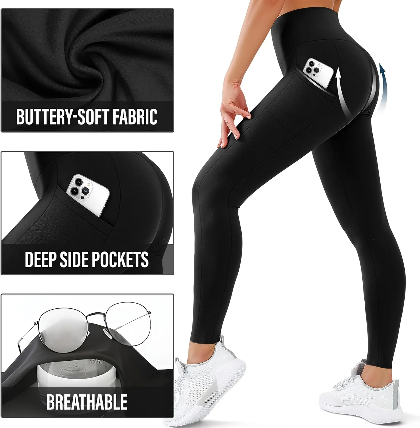 3 Pack Leggings for Women High Waisted No See-Through Tummy Control Soft Yoga Pants Womens Workout Athletic Running Leggings