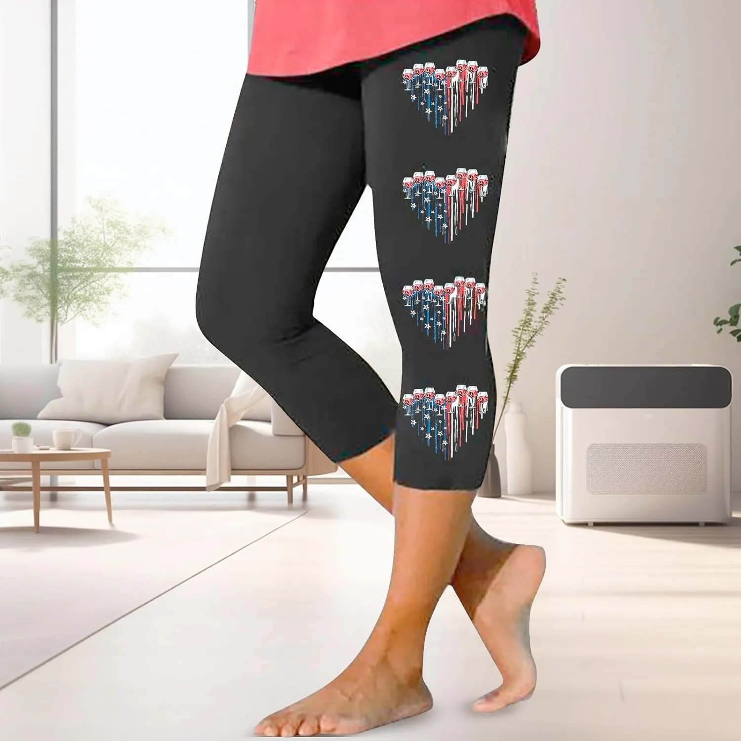 4th of July Capri Leggings for Women American Flag Patterned Patriotic Pants High Waist Workout Yoga Leggings