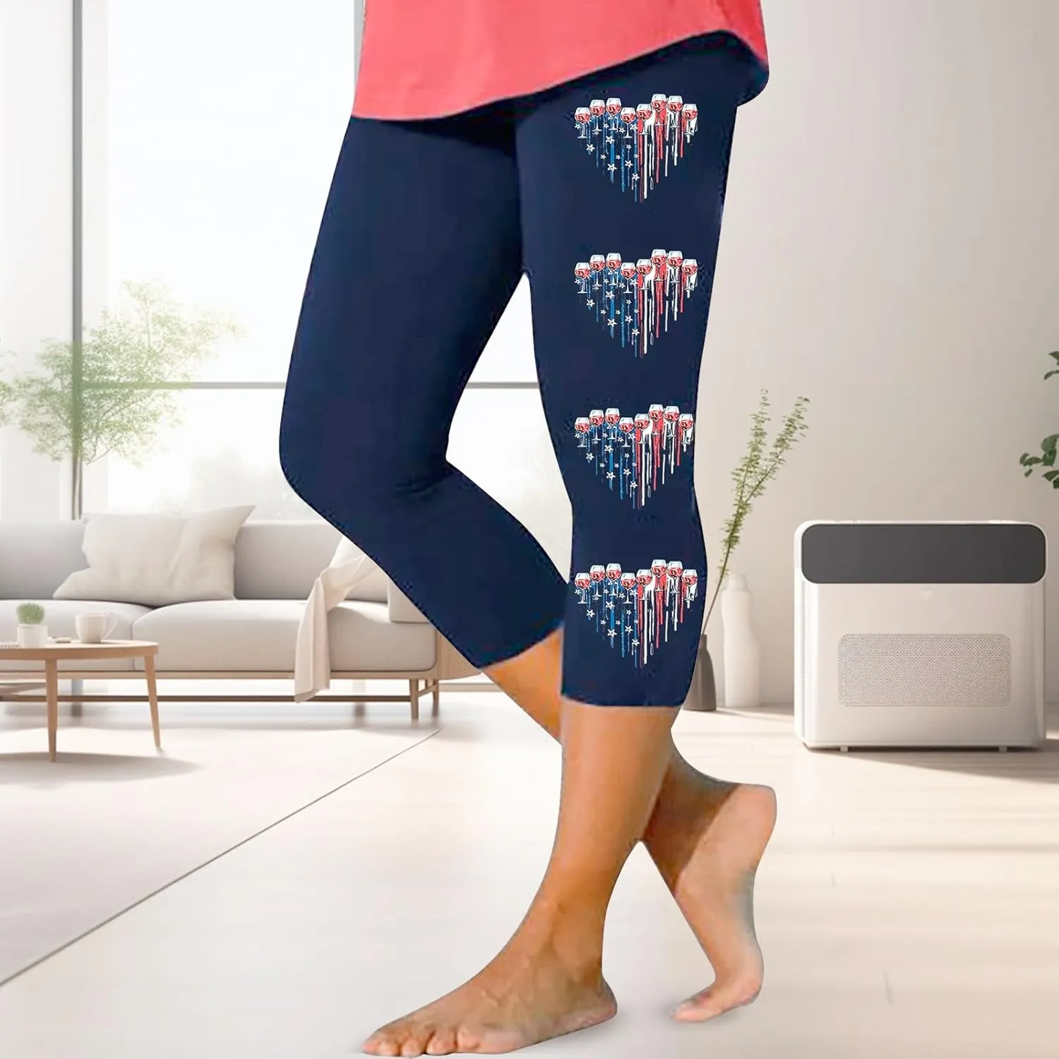 4th of July Capri Leggings for Women American Flag Patterned Patriotic Pants High Waist Workout Yoga Leggings