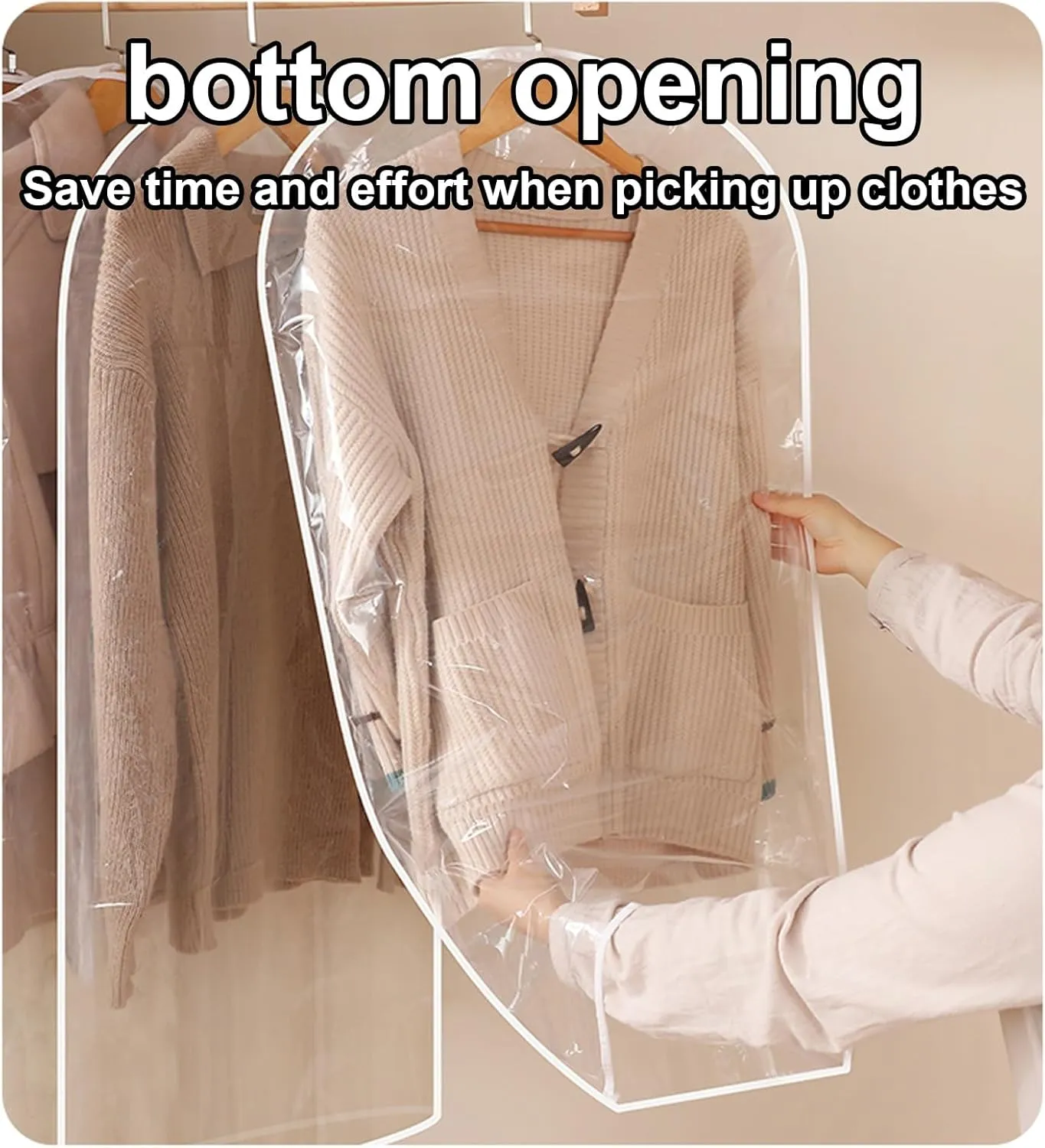 5 Pack Garment Bags for Hanging Clothes, Clear Garment Covers, Open Bottom Dust Proof Clothes Bag with Zipper, for Closet Storage and Travel(60x140cm)