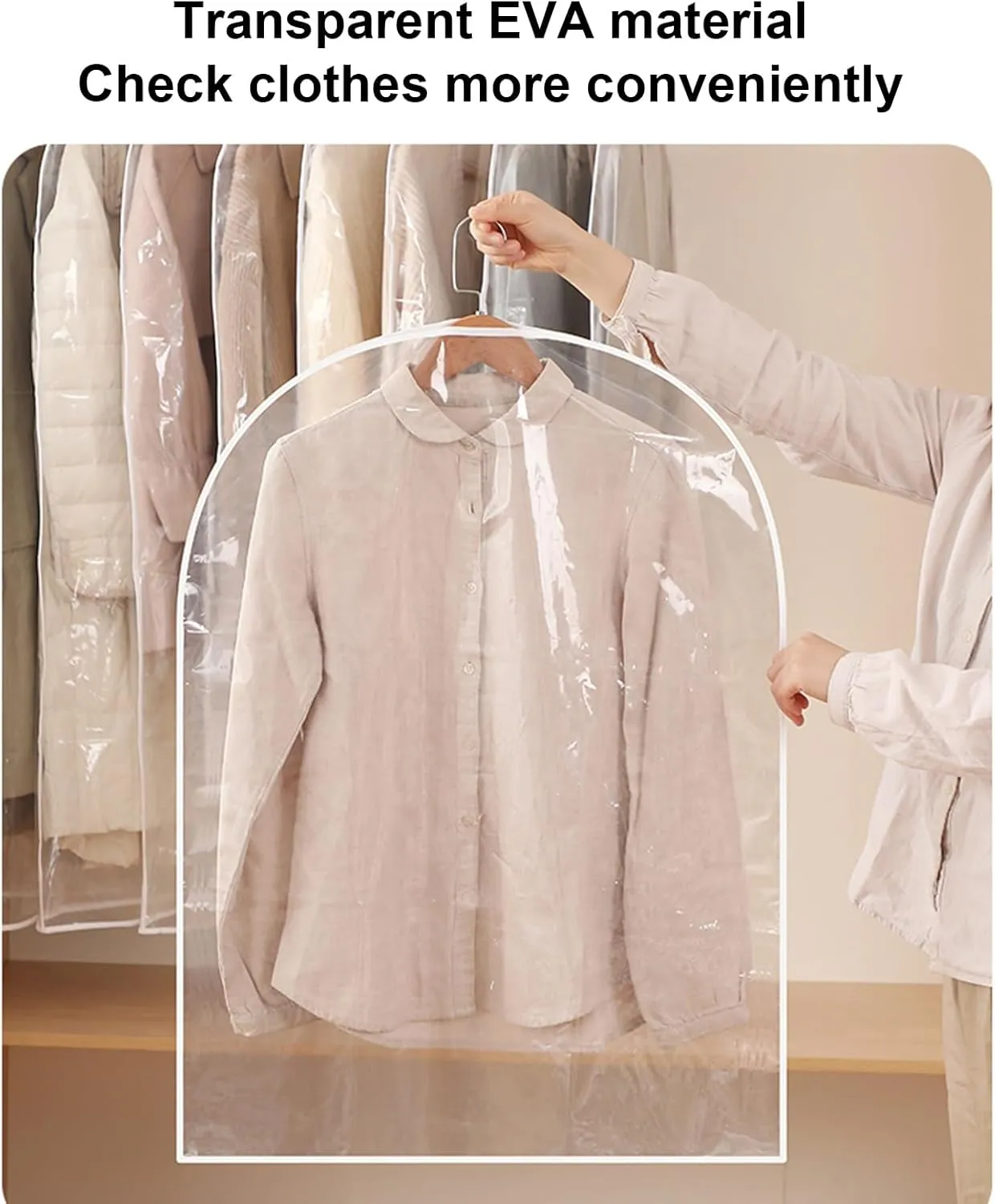 5 Pack Garment Bags for Hanging Clothes, Clear Garment Covers, Open Bottom Dust Proof Clothes Bag with Zipper, for Closet Storage and Travel(60x140cm)