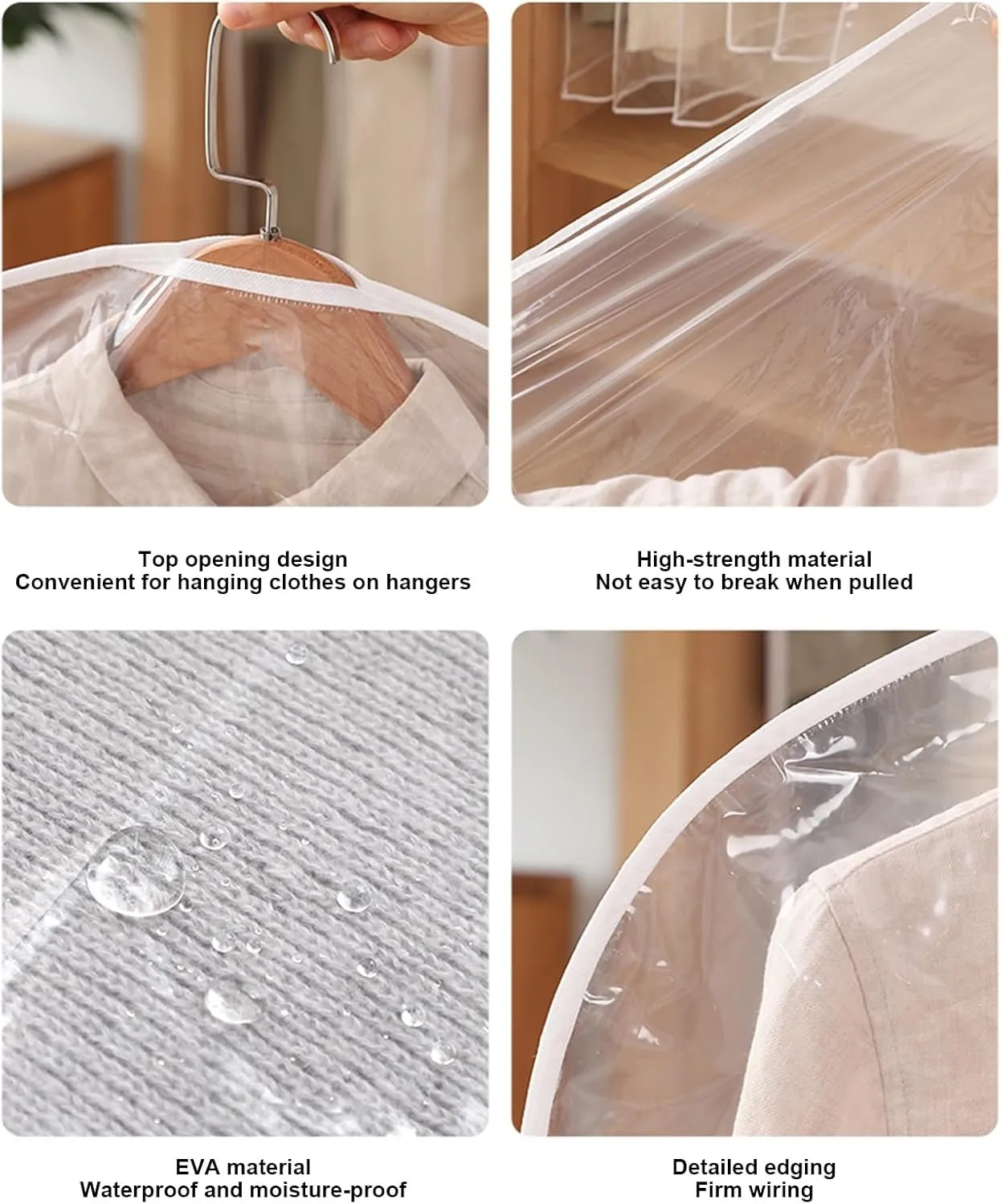 5 Pack Garment Bags for Hanging Clothes, Clear Garment Covers, Open Bottom Dust Proof Clothes Bag with Zipper, for Closet Storage and Travel(60x140cm)