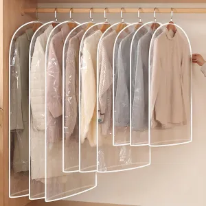 5 Pack Garment Bags for Hanging Clothes, Clear Garment Covers, Open Bottom Dust Proof Clothes Bag with Zipper, for Closet Storage and Travel(60x140cm)