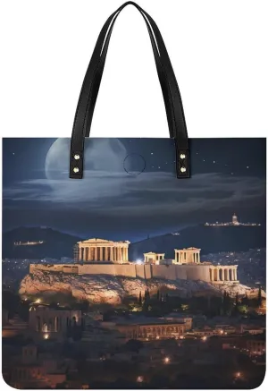 Acropolis Of Athens Tote Bags PU Leather Top Handle Satchel Handbags Shoulder Bags Travel Purse for Women Men