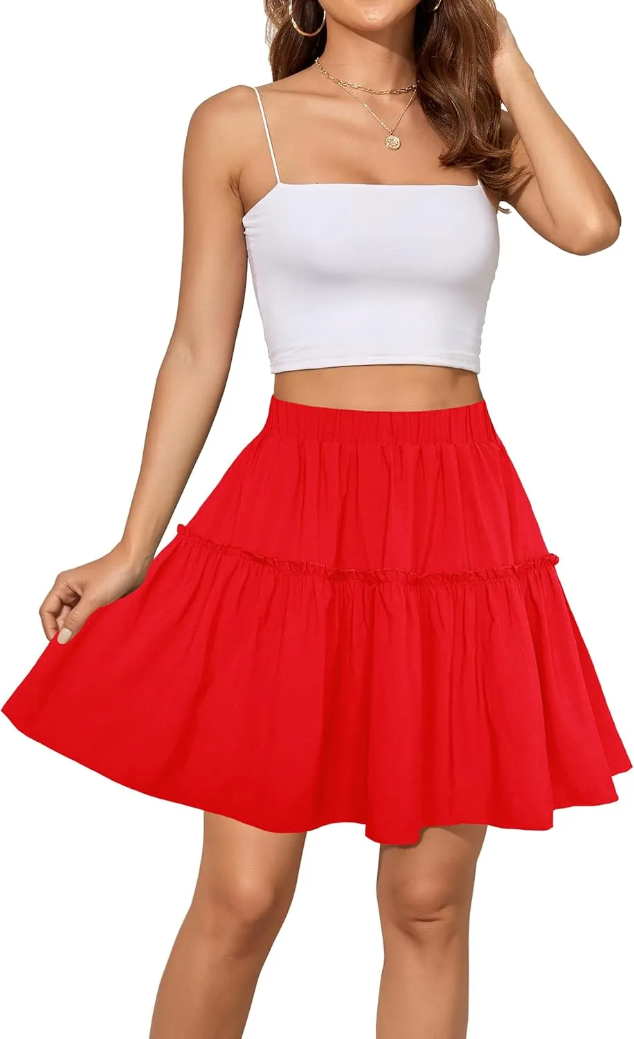 Afibi Women's Summer High Waist Floral Layered Ruffle Pleated Beach Mini Skirt