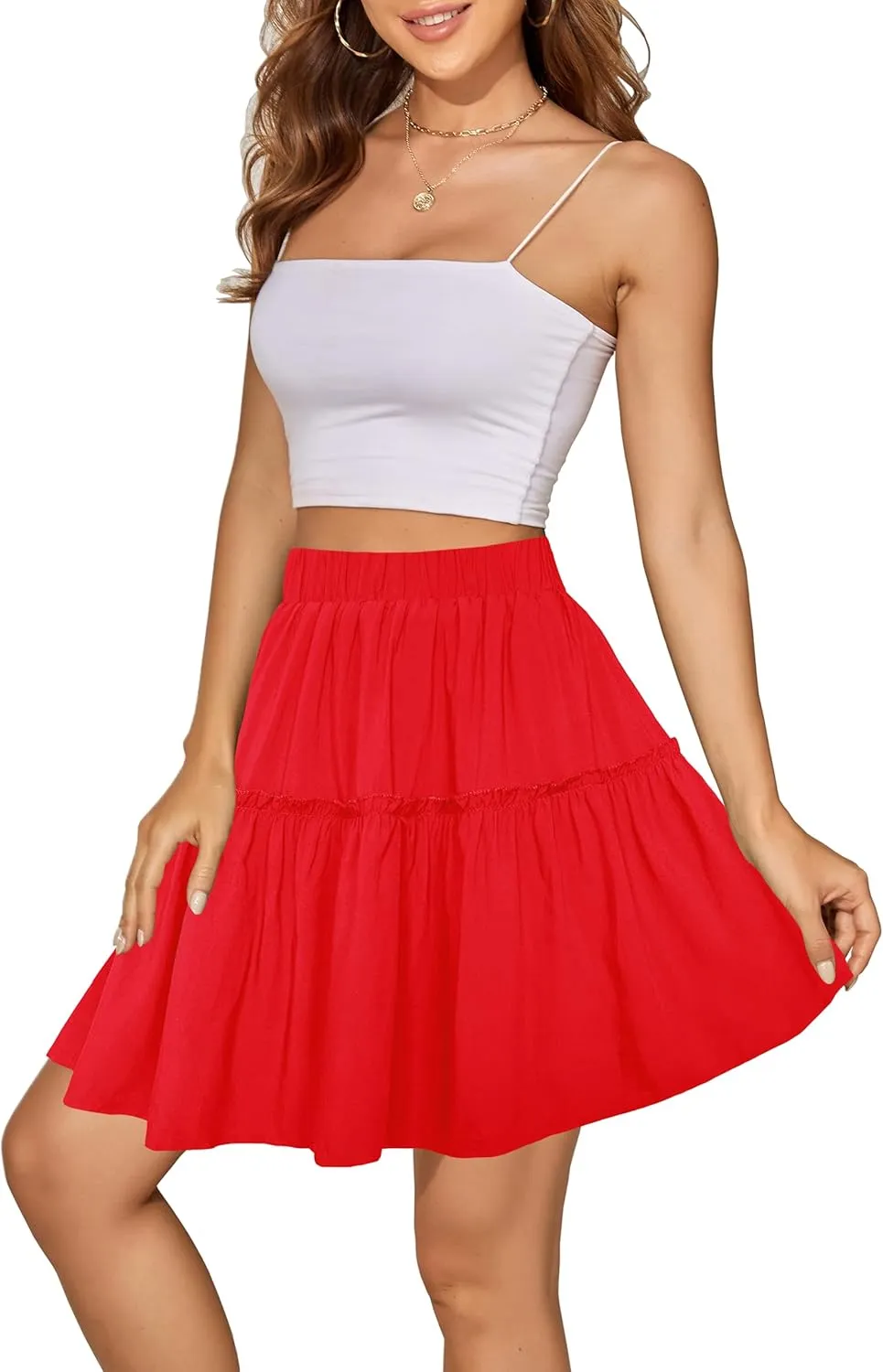 Afibi Women's Summer High Waist Floral Layered Ruffle Pleated Beach Mini Skirt