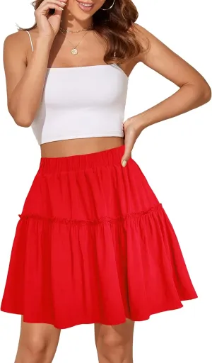 Afibi Women's Summer High Waist Floral Layered Ruffle Pleated Beach Mini Skirt