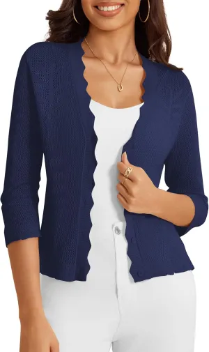 a.Jesdani Women's Cropped Cardigan Sweaters Trendy Lightweight 3/4 Sleeve Button Down Textured Shrugs Top