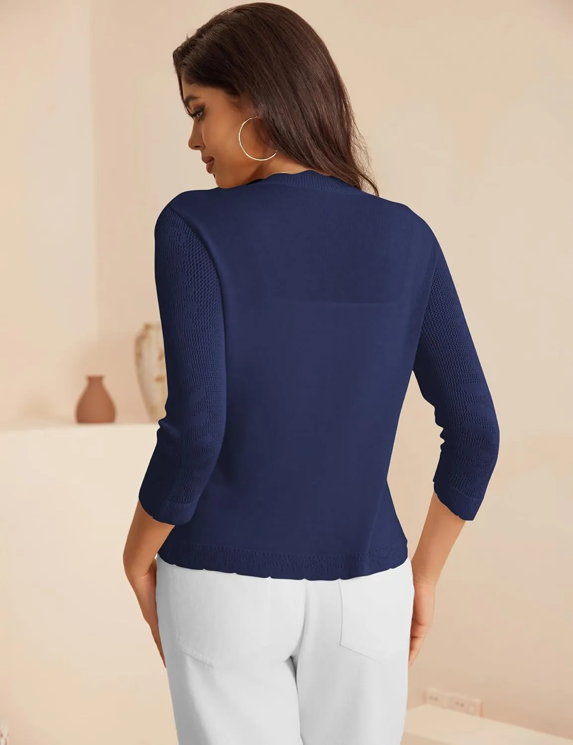 a.Jesdani Women's Cropped Cardigan Sweaters Trendy Lightweight 3/4 Sleeve Button Down Textured Shrugs Top