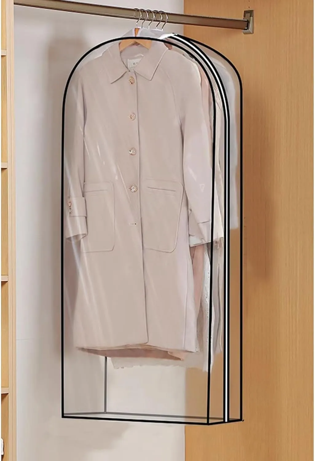 All Clear Garment Bags for Hanging Clothes, Plastic Dustproof Dress Bag with Zipper, for Coats, Jackets, Shirts, Down Jacket(60x25x152cm/24x10x60in)