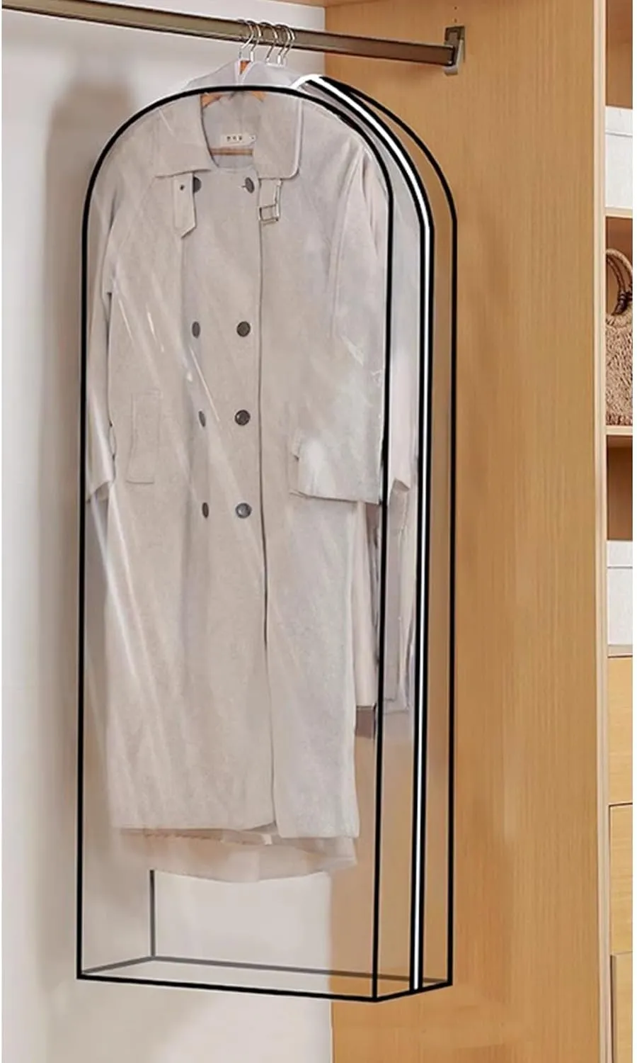 All Clear Garment Bags for Hanging Clothes, Plastic Dustproof Dress Bag with Zipper, for Coats, Jackets, Shirts, Down Jacket(60x25x152cm/24x10x60in)