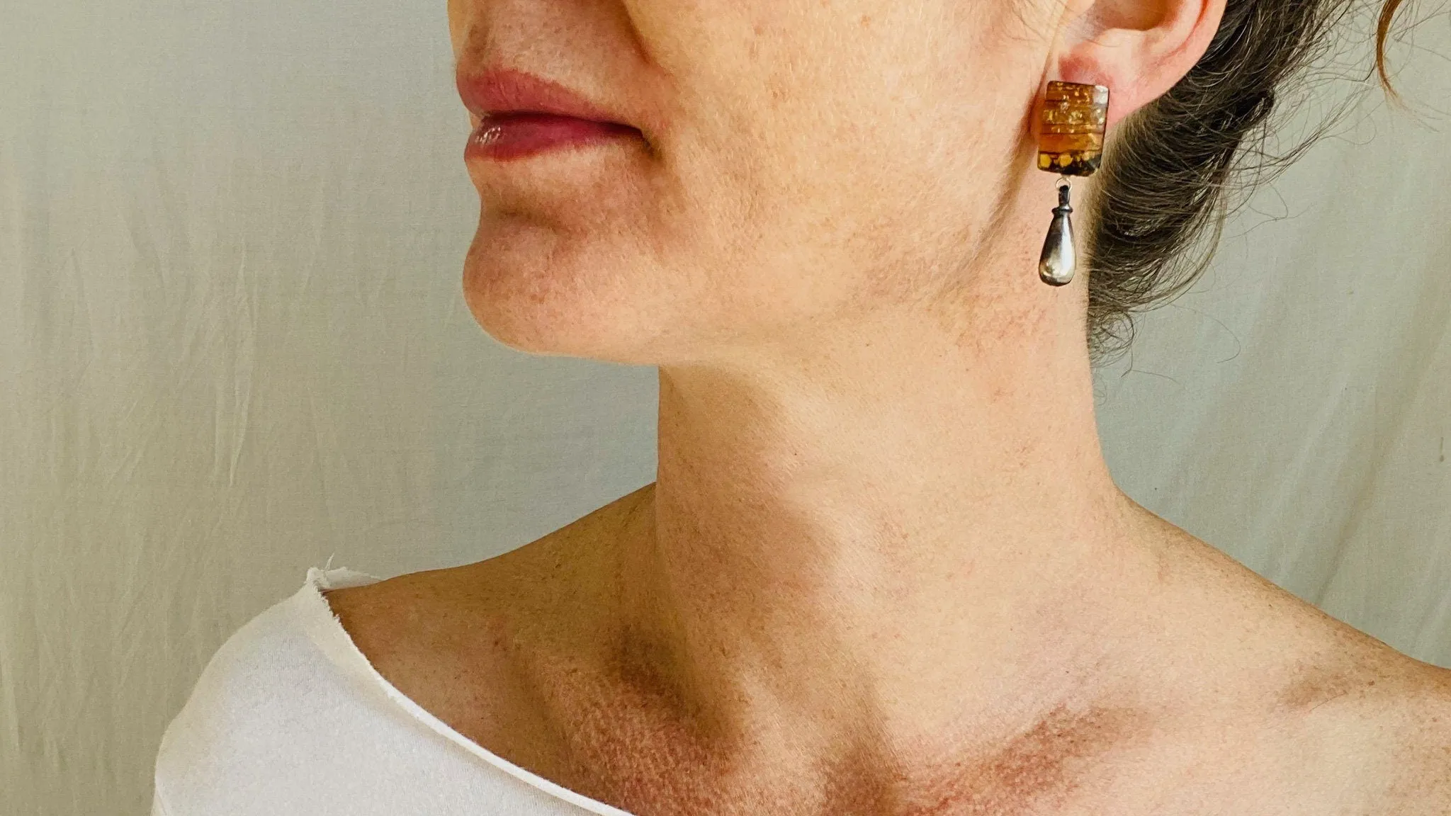 Amber Earrings. Monte Alban Reproduction Bells. Sterling Silver. 0175