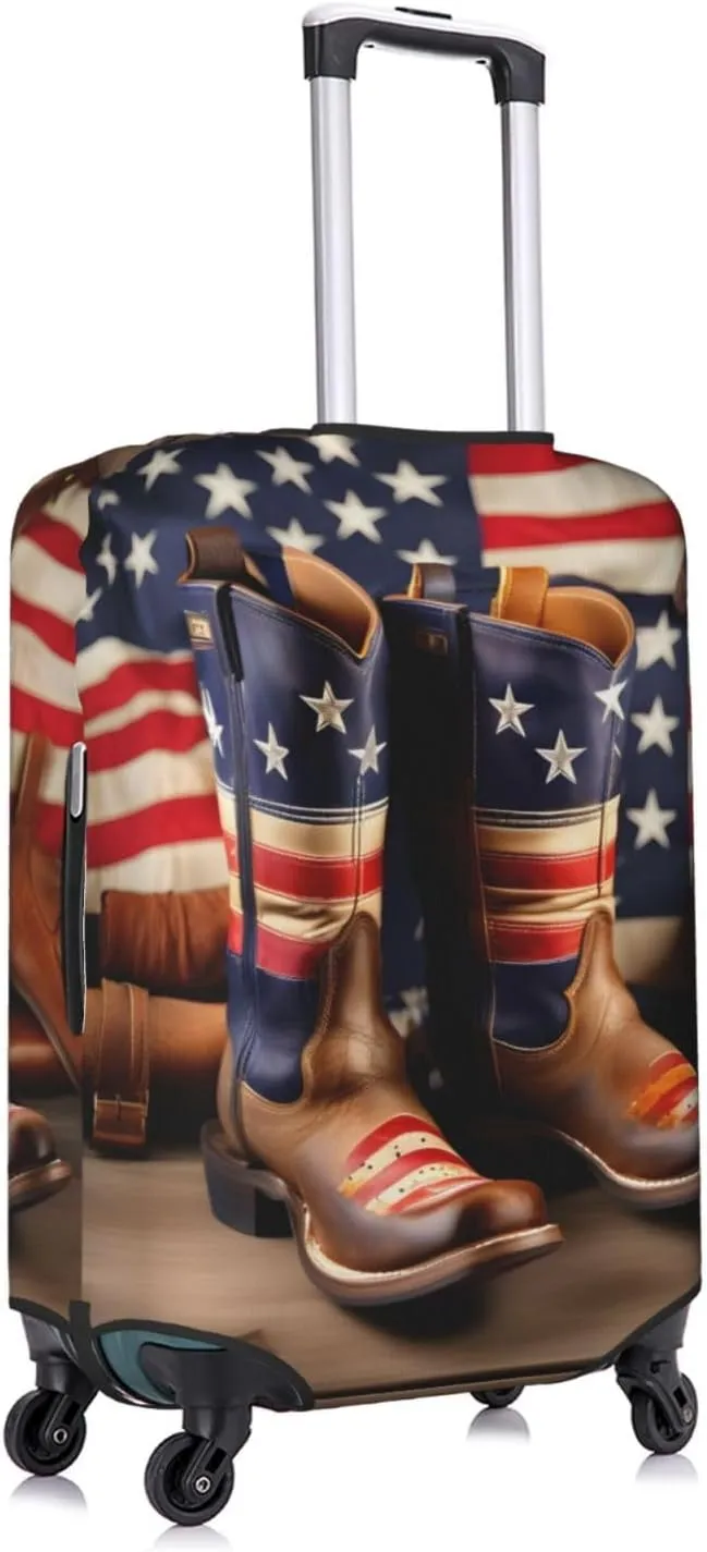 American Flag with Cowboy Boots Print Universal Suitcase Cover Elastic Washable Travel Luggage Protector Adult Luggage