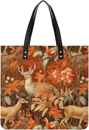 Animals Deer Tote Bags PU Leather Top Handle Satchel Handbags Shoulder Bags Travel Purse for Women Men
