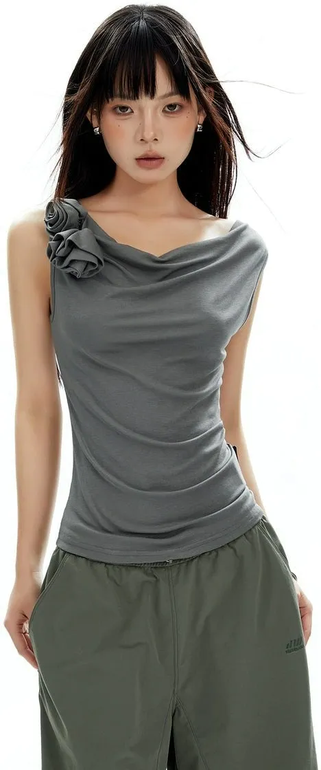 Asymmetrical Shoulder Ruffle Trim Top