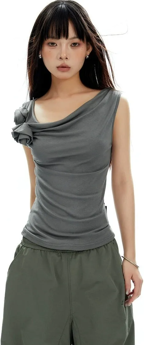 Asymmetrical Shoulder Ruffle Trim Top