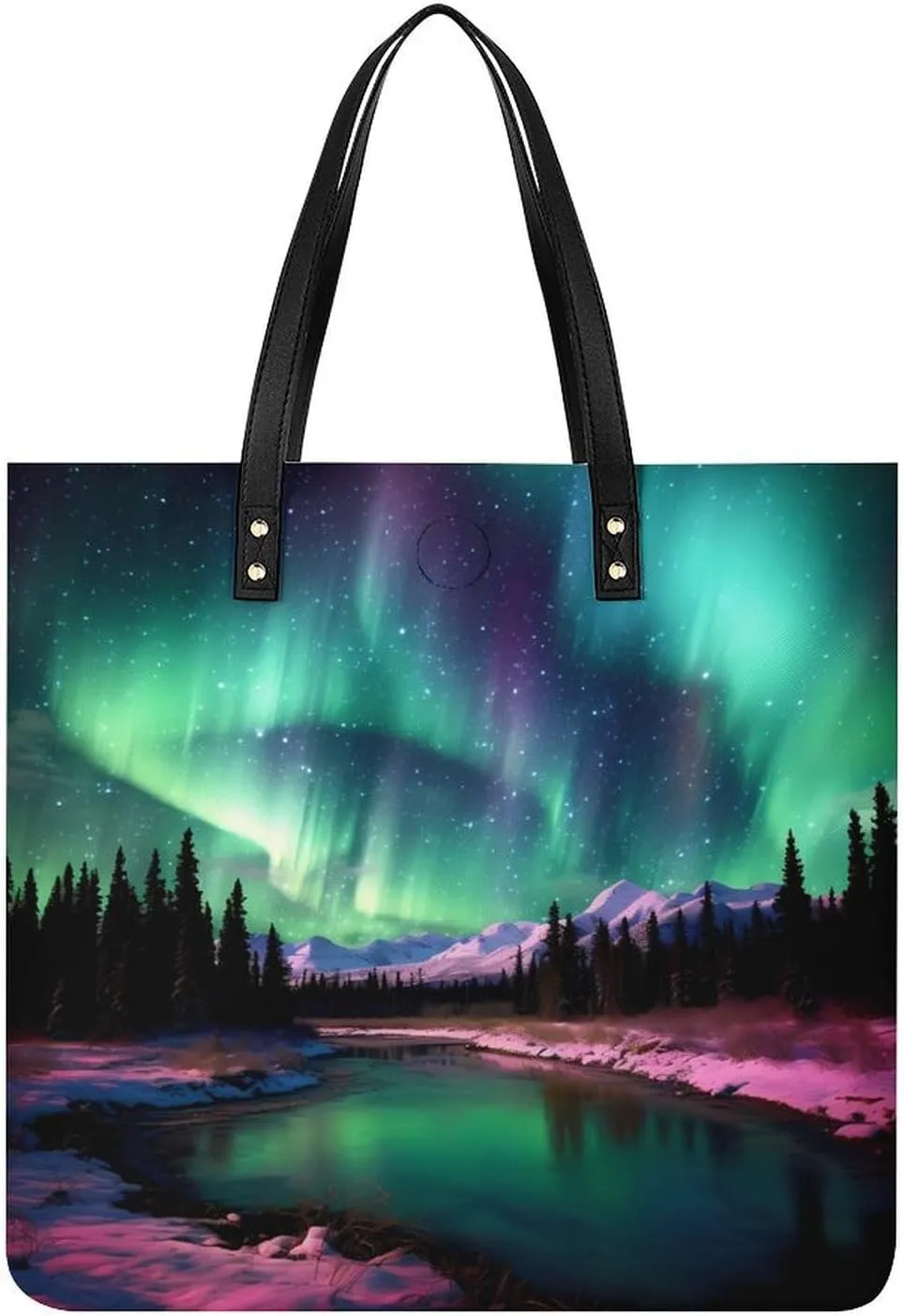 Aurora Scenery Tote Bags PU Leather Top Handle Satchel Handbags Shoulder Bags Travel Purse for Women Men