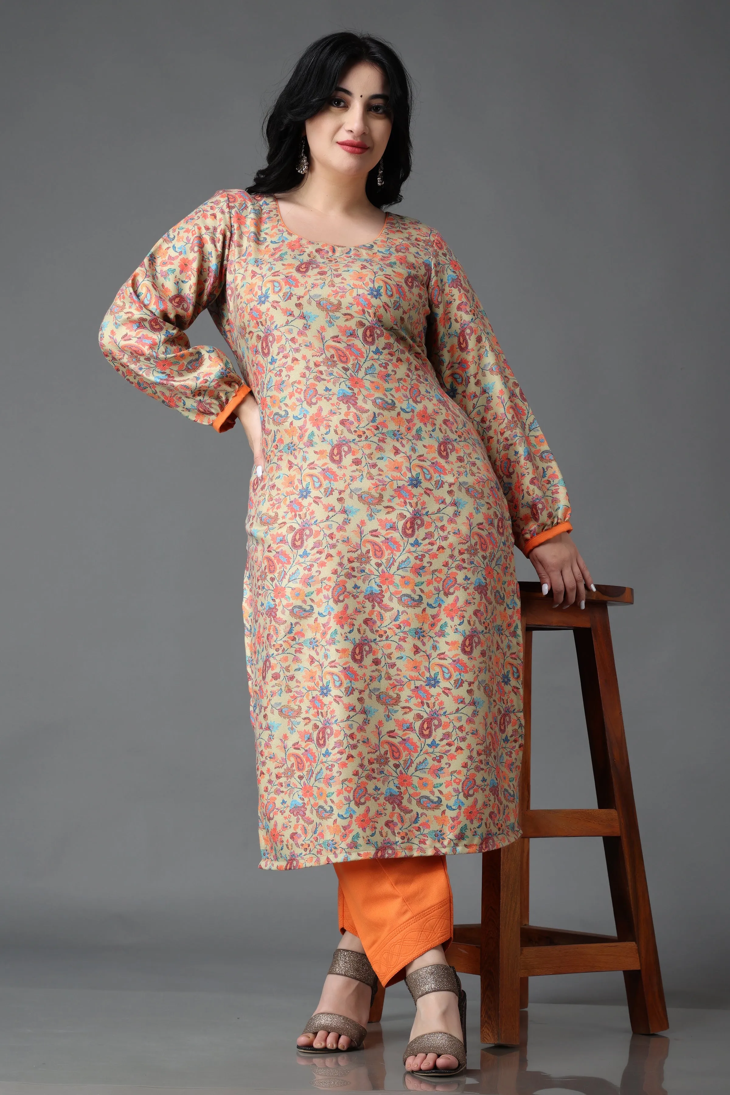 Autumn Peach Woollen Kurta Set