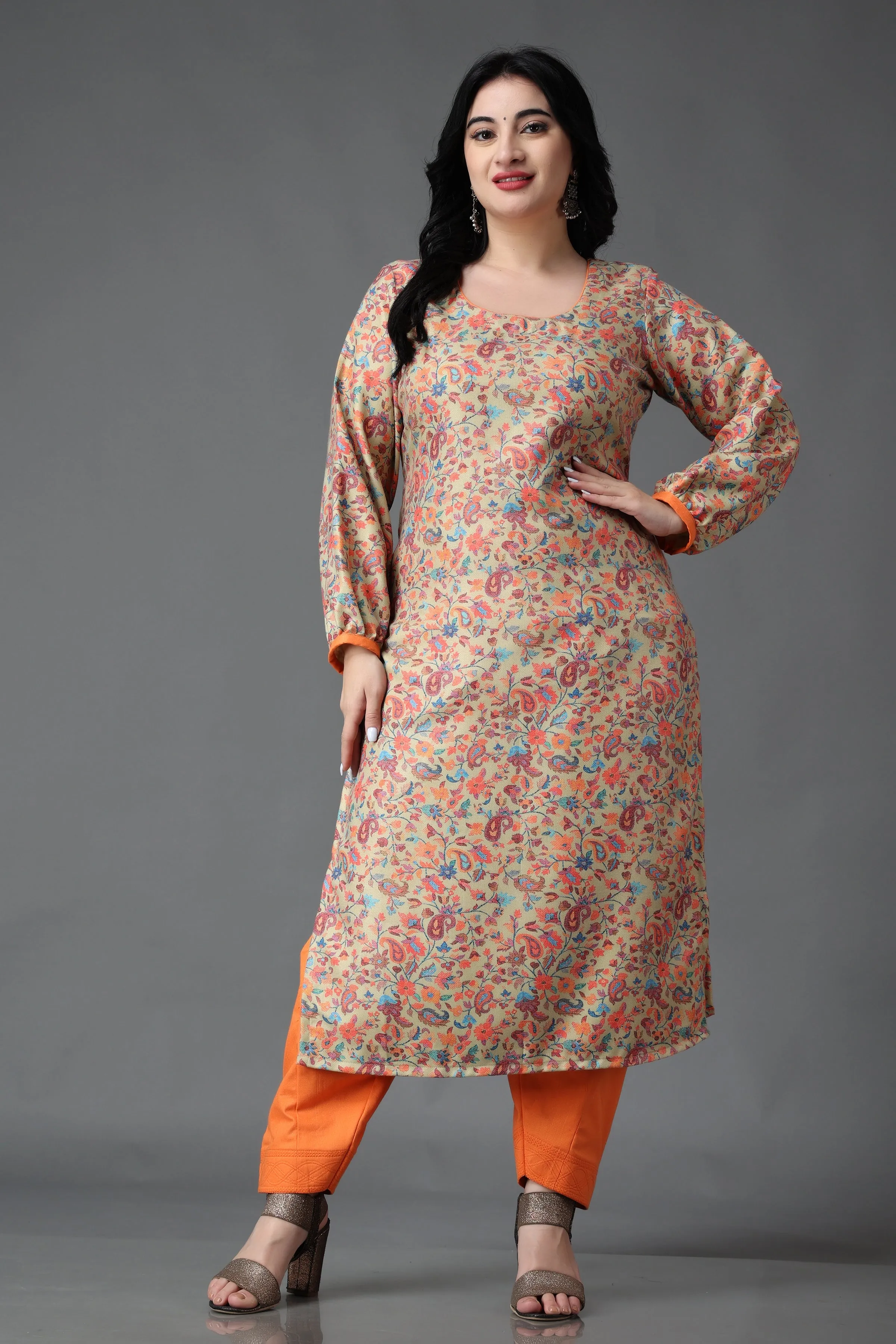 Autumn Peach Woollen Kurta Set