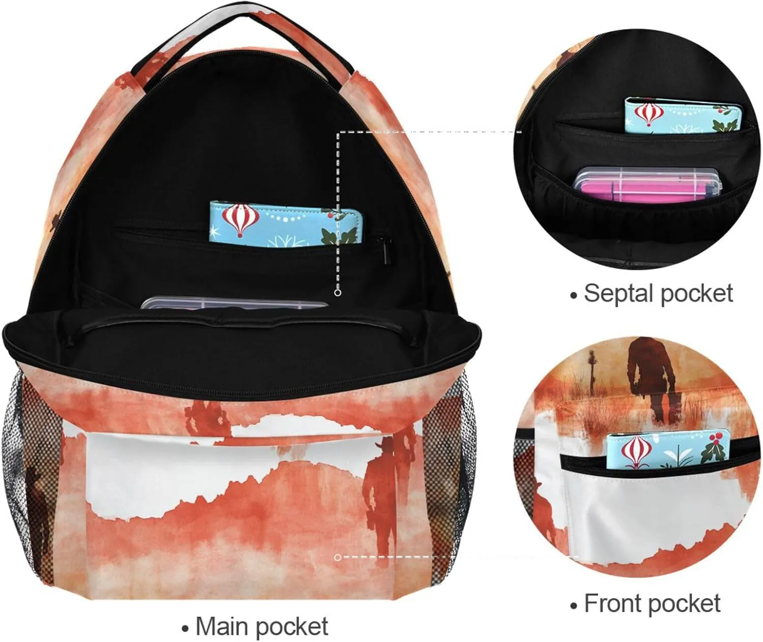 Backpack for Women Men Fashion Travel Laptop Backpack with Chest Strap for College Work Western Cowboy Boots Cowboy Vast Desert