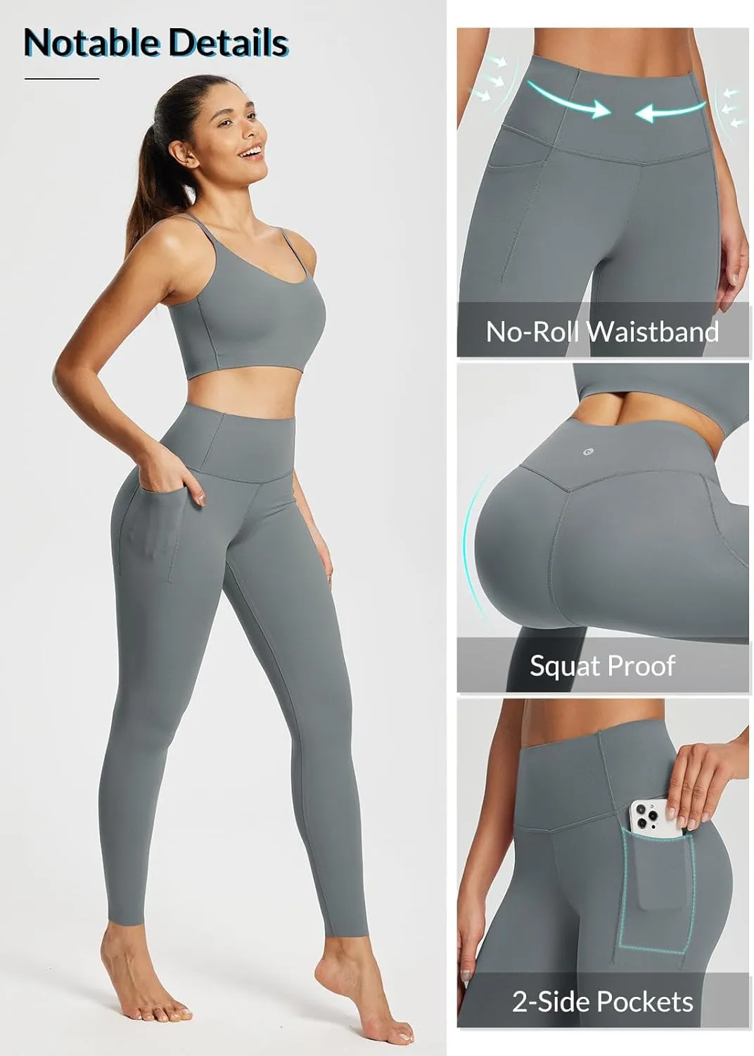 baleaf Freeleaf Women's 7/8 Yoga Leggings with Pockets, High Waisted 27" Workout Lounge Leggings Cozy Soft Athletic Pants