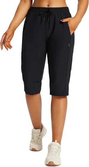 baleaf Women's 15" Long Shorts Below The Knee Capri Hiking Cargo Shorts Lightweight Quick Dry Elastic Waist for Casual