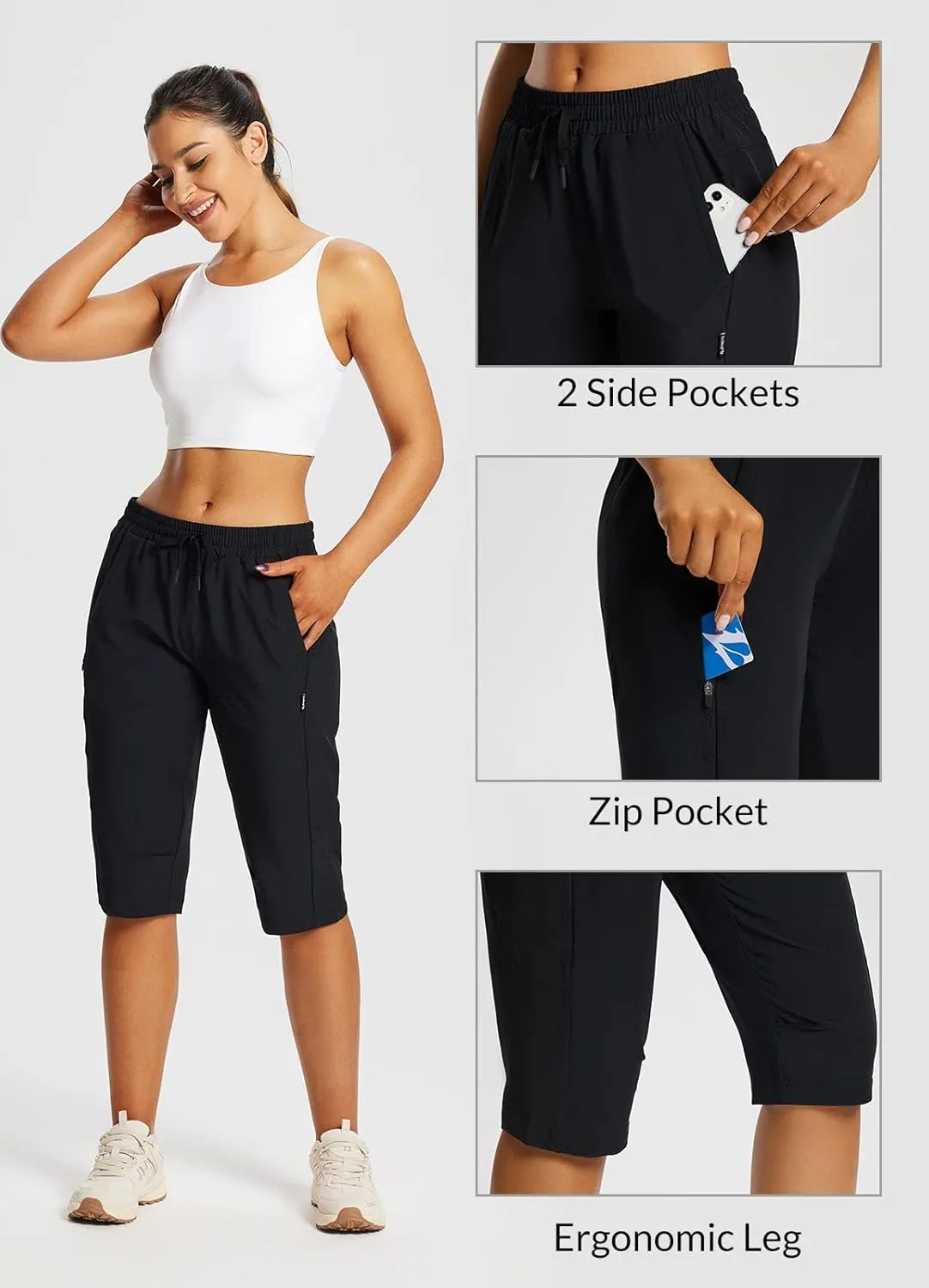 baleaf Women's 15" Long Shorts Below The Knee Capri Hiking Cargo Shorts Lightweight Quick Dry Elastic Waist for Casual
