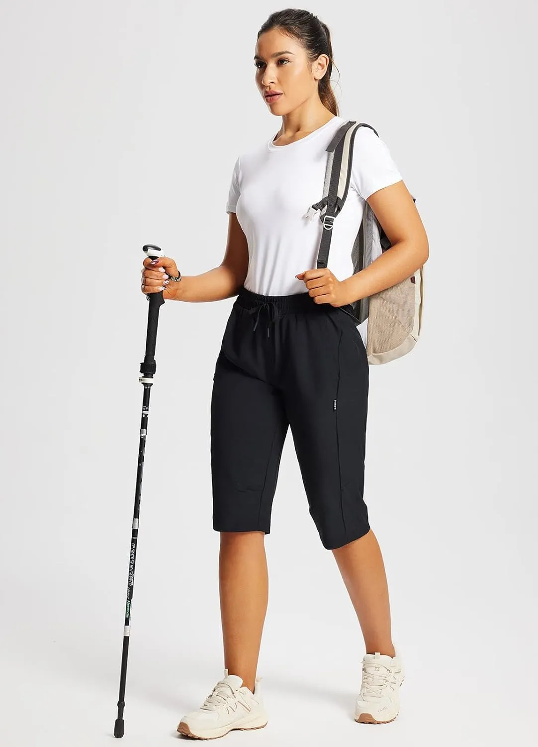 baleaf Women's 15" Long Shorts Below The Knee Capri Hiking Cargo Shorts Lightweight Quick Dry Elastic Waist for Casual