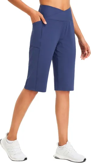 baleaf Women's Bermuda Long Shorts 14" Knee Length High Waisted Athletic Shorts with Pockets Stretch Soft Loose Casual Summer