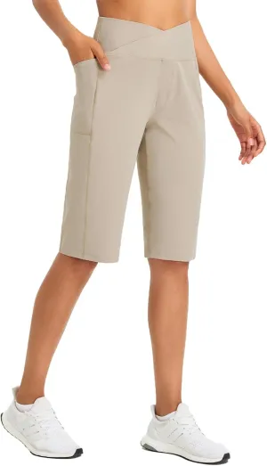 baleaf Women's Bermuda Long Shorts 14" Knee Length High Waisted Athletic Shorts with Pockets Stretch Soft Loose Casual Summer