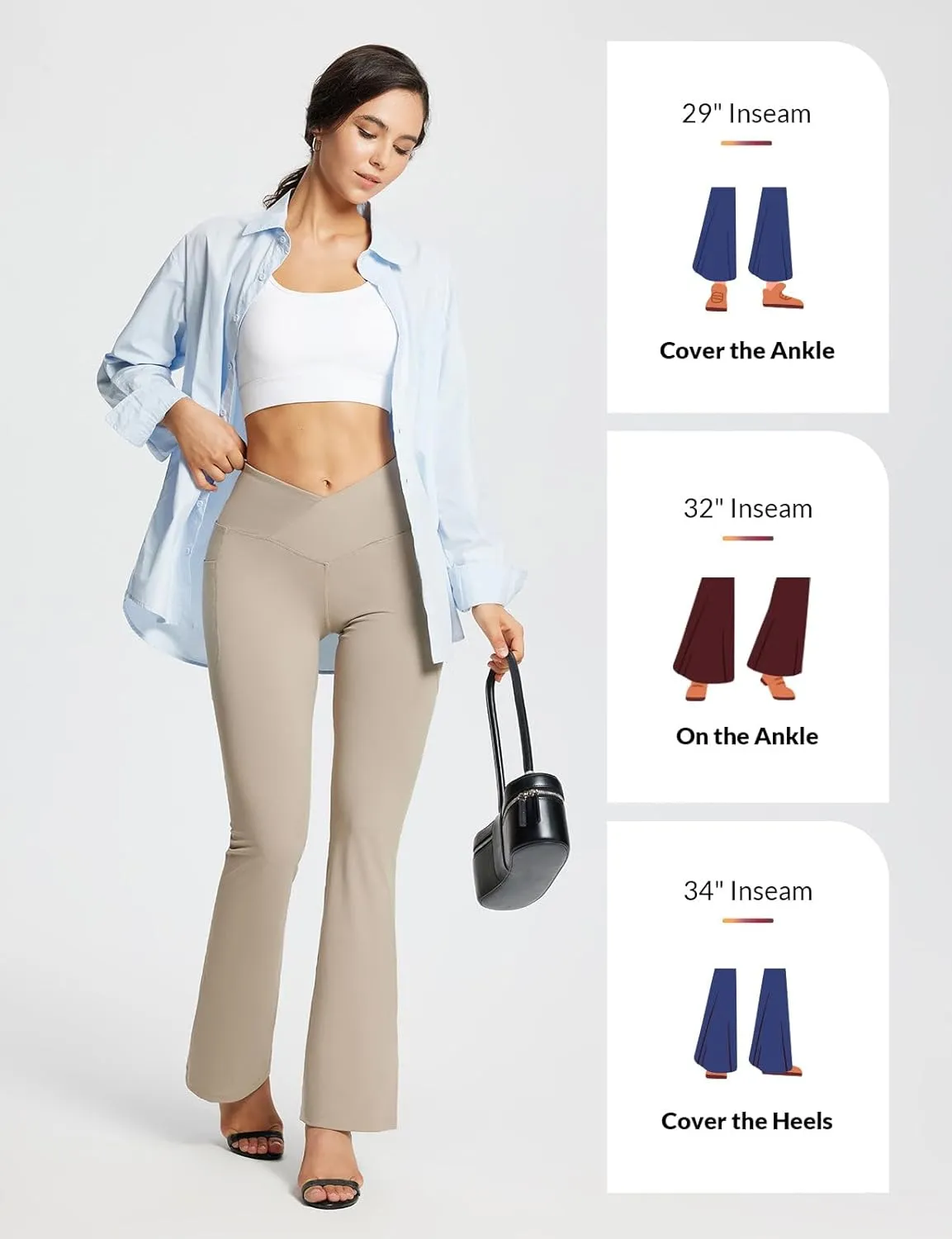 baleaf Women's Yoga Pants V Crossover Flare Leggings with Pockets High Waist Casual Workout Gym Bell Bottom Leggings