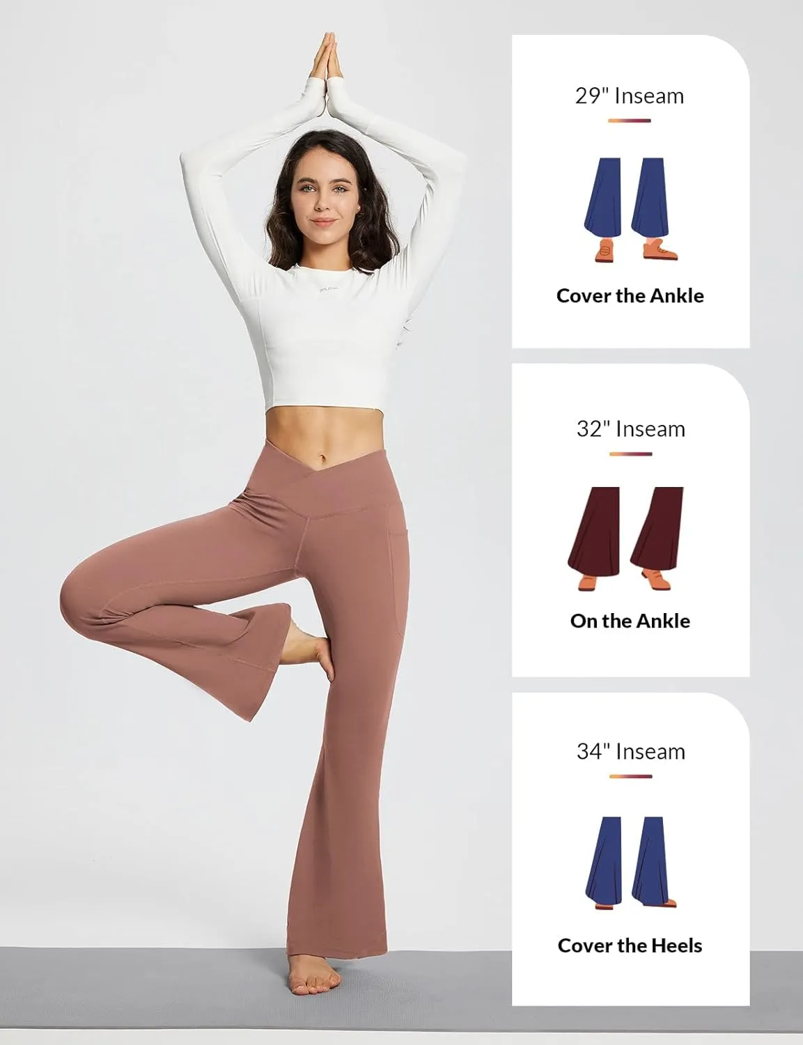 baleaf Women's Yoga Pants V Crossover Flare Leggings with Pockets High Waist Casual Workout Gym Bell Bottom Leggings