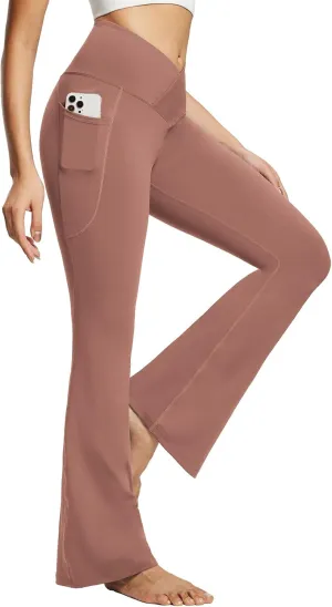 baleaf Women's Yoga Pants V Crossover Flare Leggings with Pockets High Waist Casual Workout Gym Bell Bottom Leggings