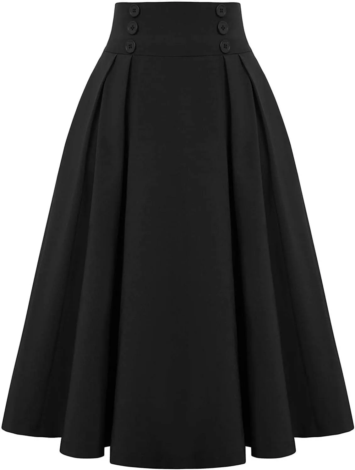 BAXLIMEK Pleated Skirts for Women,2025 Spring Summer Elegant Button High Waist A-Line Midi Skirts,Flowy Swing Boho Skirts