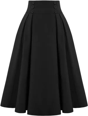 BAXLIMEK Pleated Skirts for Women,2025 Spring Summer Elegant Button High Waist A-Line Midi Skirts,Flowy Swing Boho Skirts