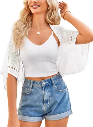 BB&KK Womens Crochet Shrug Summer Cardigans Hollow-Out Batwing Sleeve Lightweight Open Front Bolero Sweaters