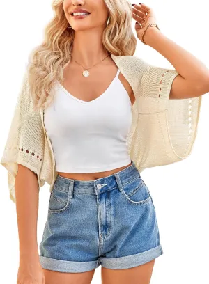 BB&KK Womens Crochet Shrug Summer Cardigans Hollow-Out Batwing Sleeve Lightweight Open Front Bolero Sweaters
