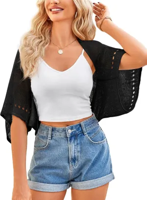 BB&KK Womens Crochet Shrug Summer Cardigans Hollow-Out Batwing Sleeve Lightweight Open Front Bolero Sweaters