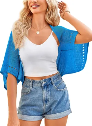 BB&KK Womens Crochet Shrug Summer Cardigans Hollow-Out Batwing Sleeve Lightweight Open Front Bolero Sweaters