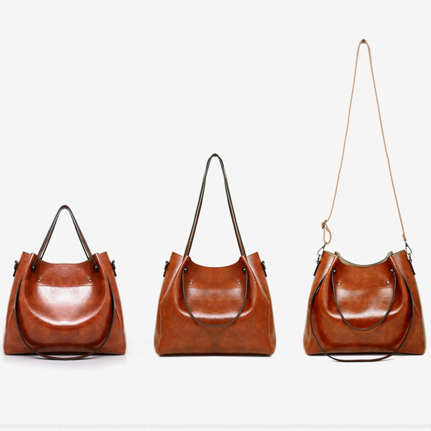 Beach Tote Bag 4 Packet Leather Solid Color Handbags Shoulder Bags Crossbody Hobo Bags Card Purse Work Travel Essential B