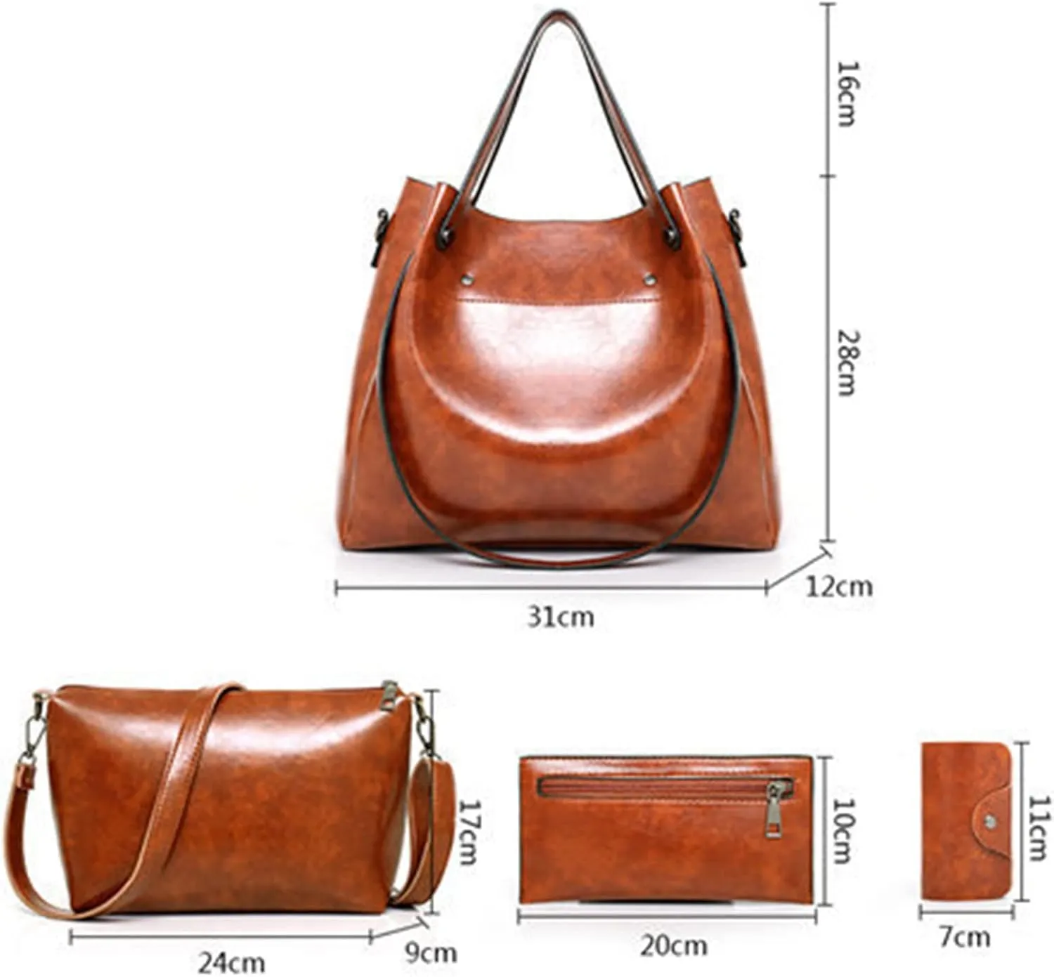 Beach Tote Bag 4 Packet Leather Solid Color Handbags Shoulder Bags Crossbody Hobo Bags Card Purse Work Travel Essential B