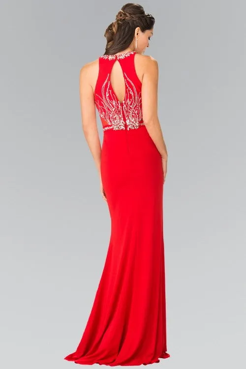 Beads Embellished Long Formal  Dress w/Sheer Sides
